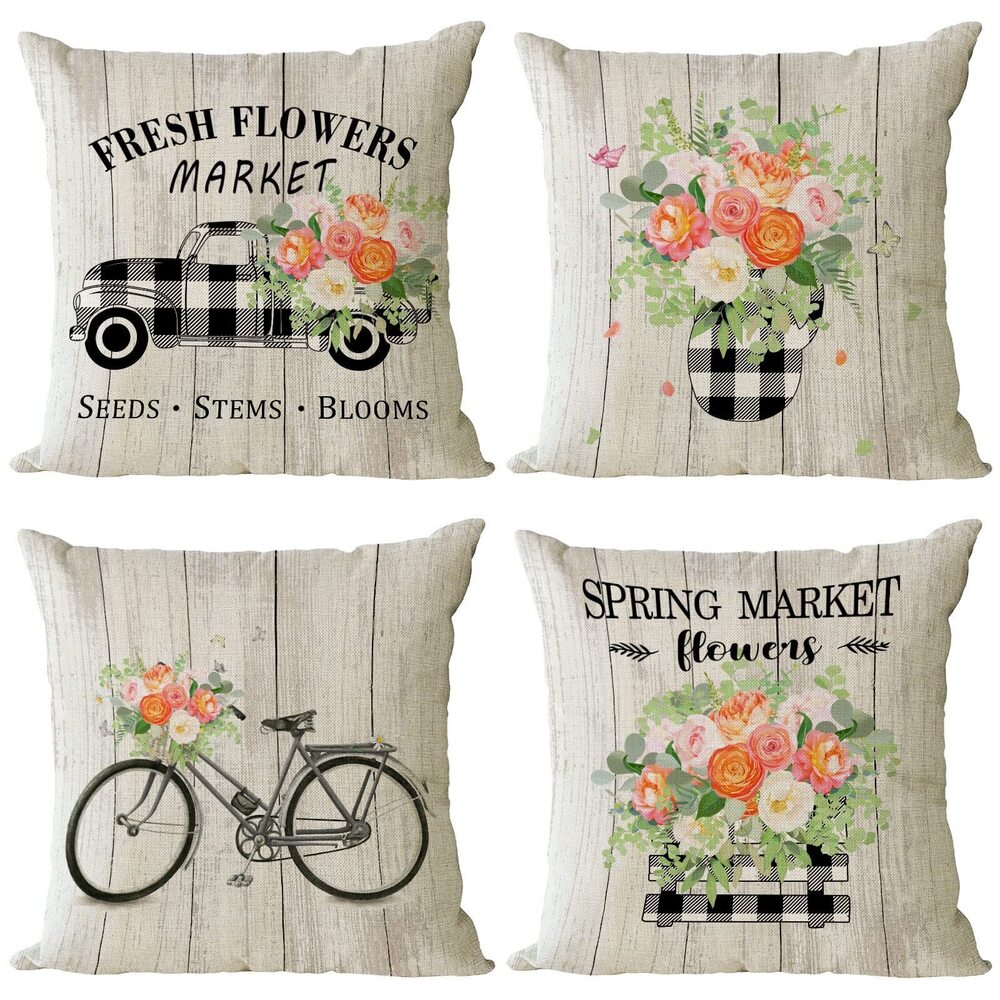 8628 Spring Throw Pillow Covers 22x22 Set of 4 Floral Pillow Covers Spring
